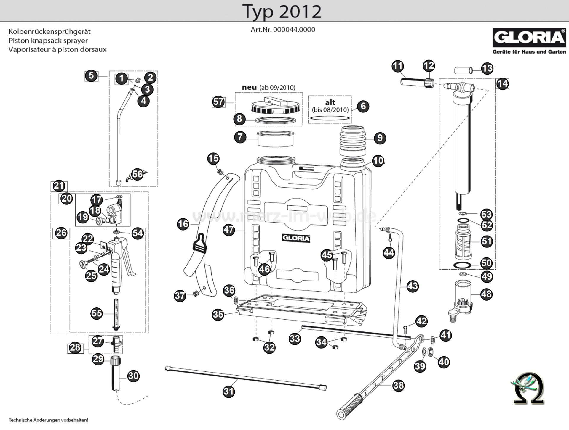 Kolbenrückensprühgerät Typ 2012, Zeichnung der Einzelteile Stand 2020 , Bild Nr. 21, GLORIA Schnellschlussventil m. Manometer