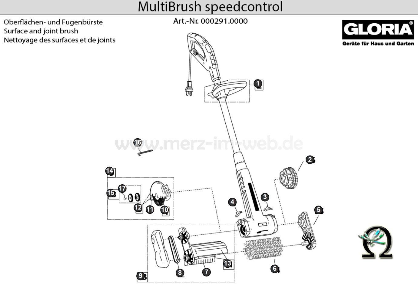 Elektrobürste Gloria MultiBrush speedcontrol mit Ersatzteilliste (Bild Nr. 10), GLORIA MultiBrush Stahldraht-Fugenbürste 728835