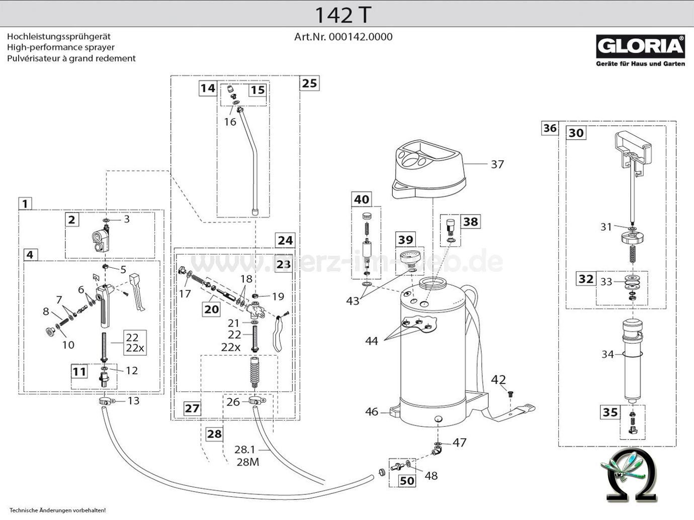 Hochdrucksprühgerät Gloria 142 T Bild Nr. 24, GLORIA Handgriff 728015 mit Schlauch ölfest