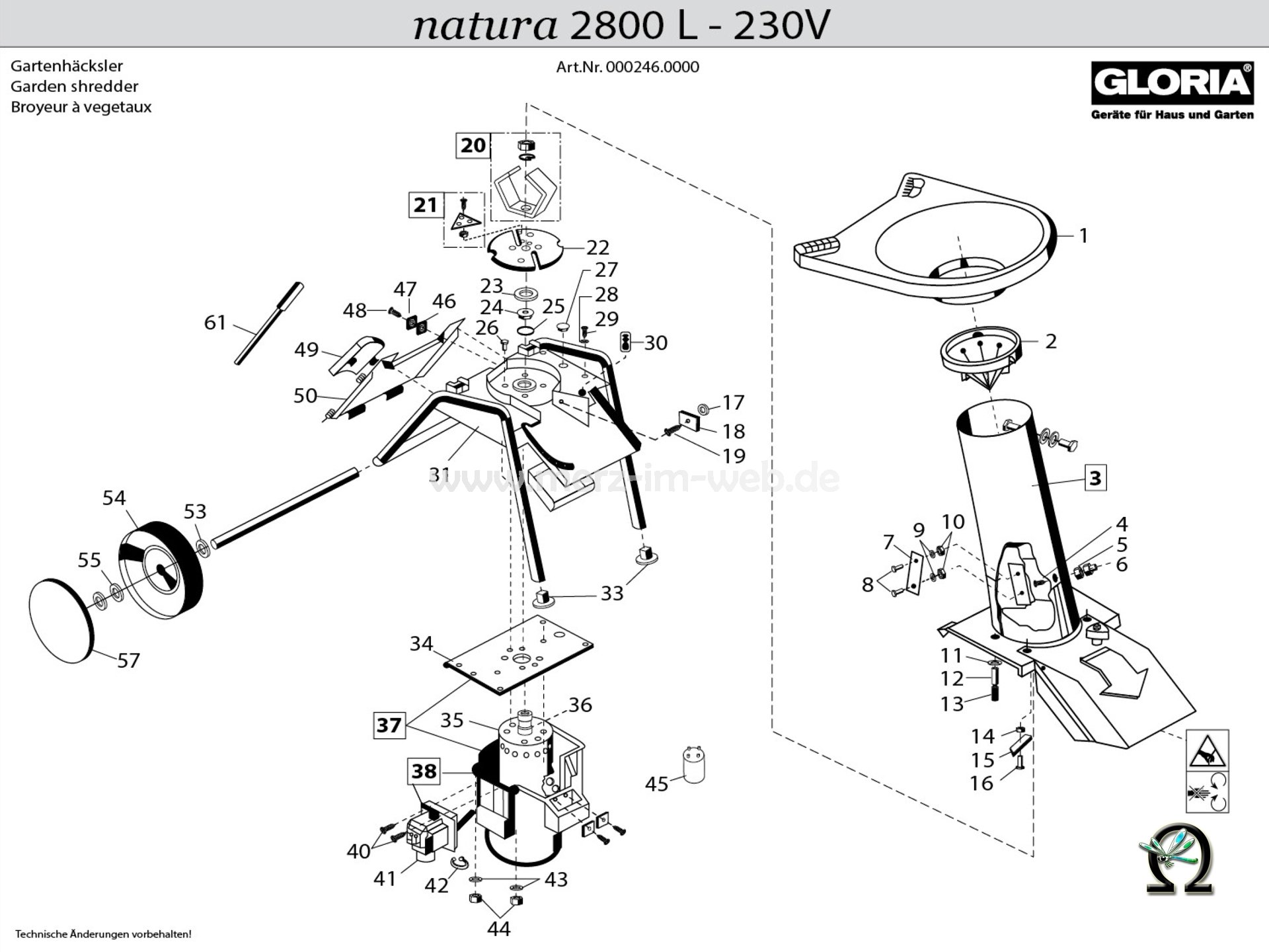 GLORIA Gartenhäcksler natura 2800 L - 230V (ab 2006), Zeichnung der Einzelteile, Bild Nr. 30, GLORIA Druckfeder 609867