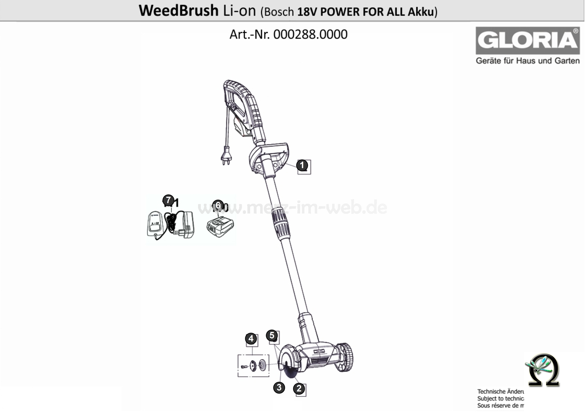 Elektrobürste Gloria WeedBrush li-on Explosionszeichnung (Bild Nr. 6), GLORIA Schutzhülle für Bosch Akku Power4all li-on 18V 4.0Ah