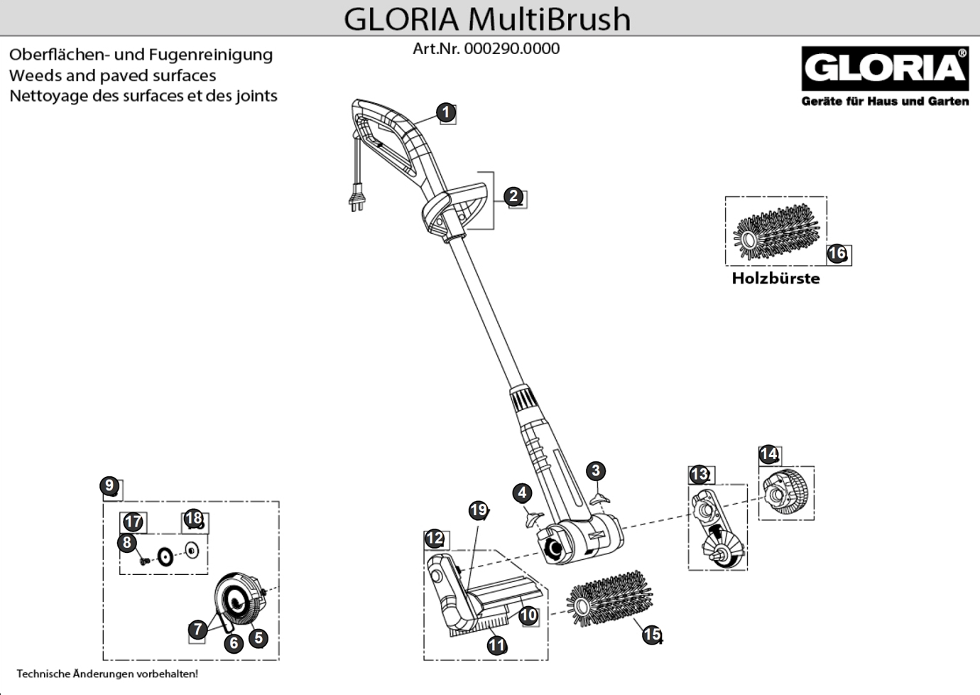 Elektrobürste Gloria MultiBrush mit Ersatzteilliste (Bild Nr. 1), GLORIA Handgriff 728836 für MultiBrush