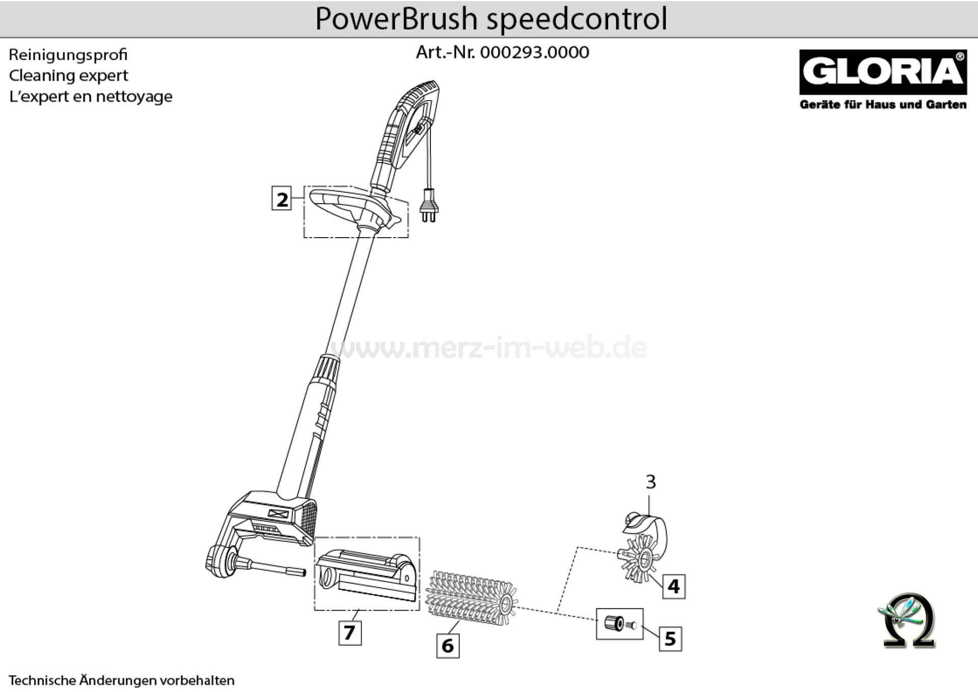 Elektrobürste Gloria PowerBrush speedcontrol Explosionszeichnung (als Alternative zu Bild Nr. 6), GLORIA MultiBrush Steinbürste MEDIUM