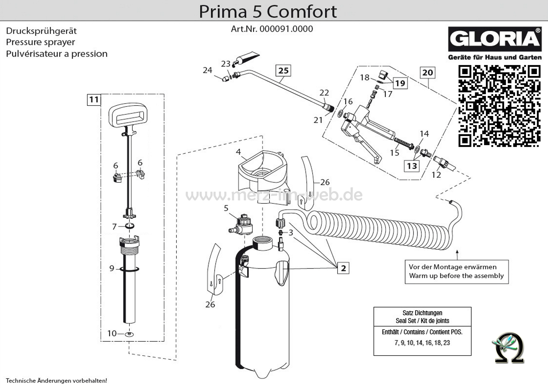 Drucksprühgerät Gloria prima 5 Comfort, Zeichnung der Einzelteile