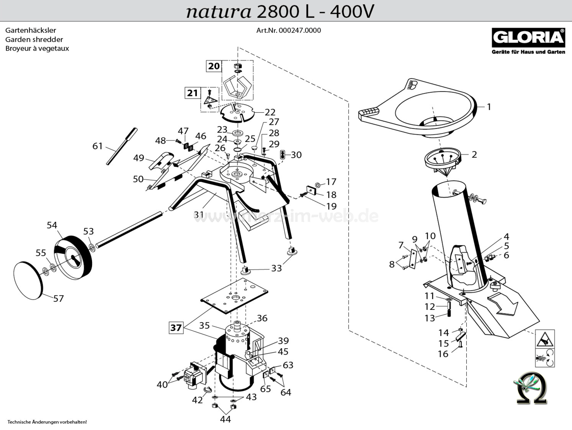 GLORIA Gartenhäcksler natura 2800 L - 400V (ab 2006), Zeichnung der Einzelteile, Bild Nr. 30, GLORIA Druckfeder 609867