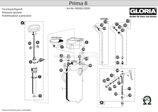 Drucksprühgerät Gloria prima 8 Explosionszeichnung