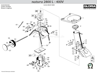 Gloria Gartenhäcksler natura 2800 L - 400 V (ab 2006), Zeichnung der Einzelteile