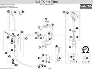 Hochdrucksprühgerät GLORIA 405 TK Profiline, Zeichnung der Einzelteile