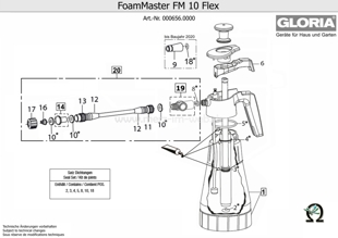 Gloria Schaumsprühgerät FoamMaster FM 10 FLEX, Zeichnung der Einzelteile