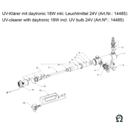 Explosionszeichnung mit Ersatzteilliste für den SÖLL UV-Klärer mit daytronic 18W