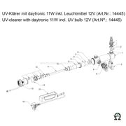 Explosionszeichnung mit Ersatzteilliste für den SÖLL UV-Klärer mit daytronic 11W