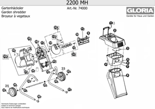 GLORIA Häcksler 2200 MH, Zeichnung der Einzelteile